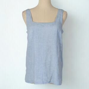 TAHARI Hemp Light Blue Square Neck Tank Top Minimalist Sleeveless Blouse Size XS